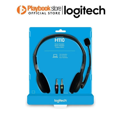 Logitech H110 Stereo Sound Rotating Microphone Adjustable Headband Wired Headset Logitech H110 Wired Stereo Headset with Dual 3.5mm Plugs Headphone Logitech PLAYBOOKSTORE 097855083029 097855083029
