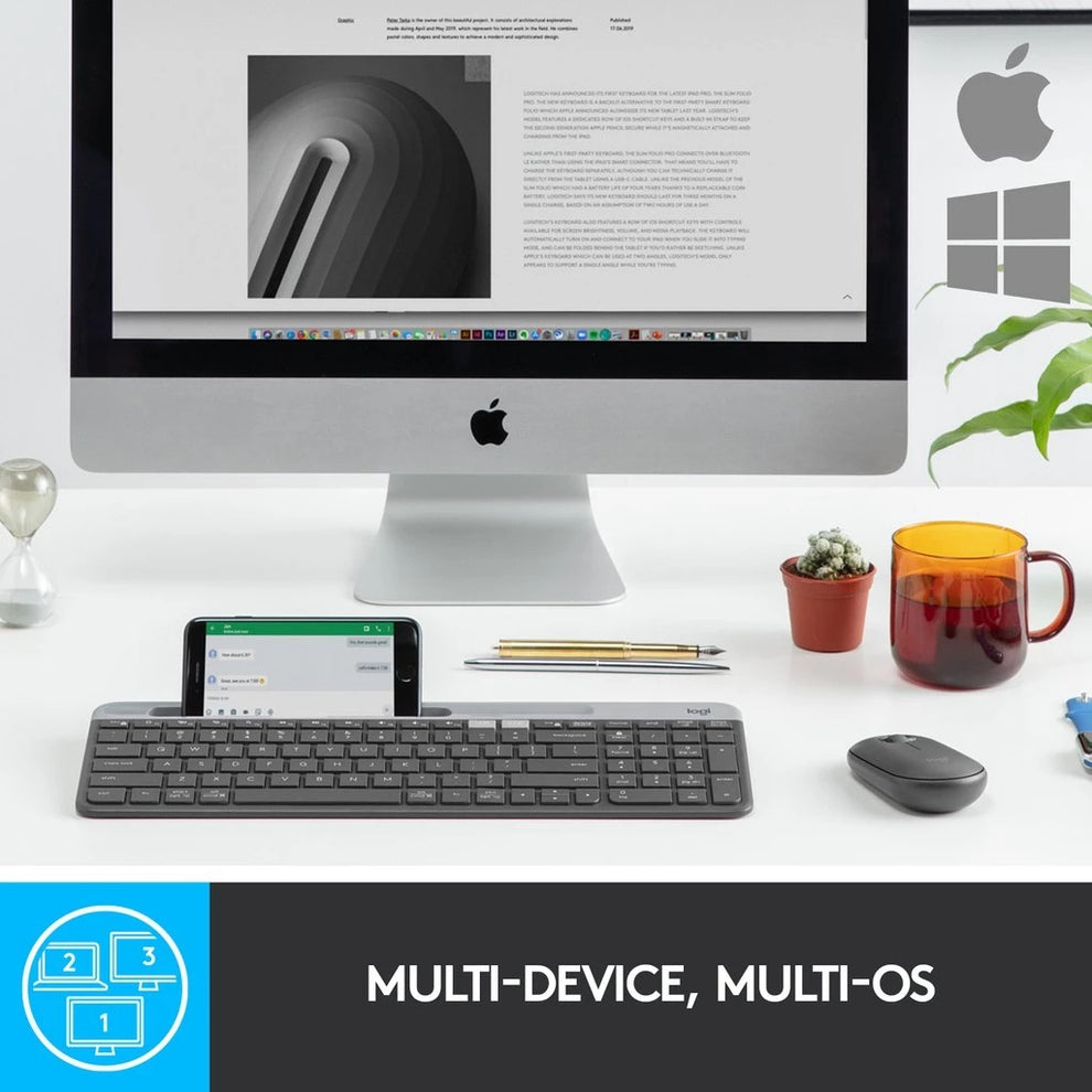 Logitech K580 Slim Multi Device 2.4 GHz USB Receiver Bluetooth Wireless ...