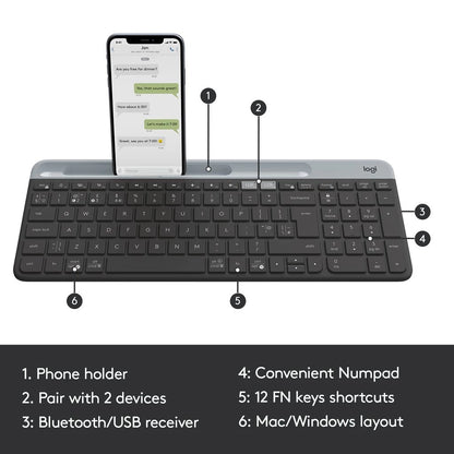 Logitech K580 Slim Multi Device 2.4 GHz USB Receiver Bluetooth Wireless Keyboard Logitech K580 Slim Multi Device Bluetooth Wireless Keyboard Keyboard Logitech PLAYBOOKSTORE 097855152220 097855152220