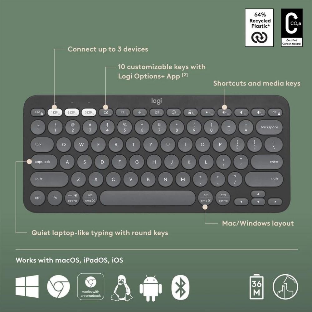 Logitech Pebble Keys 2 K380s Slim Minimalist Bluetooth Wireless Keyboard With Customizable Keys Logitech Pebble Keys 2 K380s Slim Minimalist Bluetooth Wireless Keyboard Keyboard Logitech PLAYBOOKSTORE 097855186010 097855186010