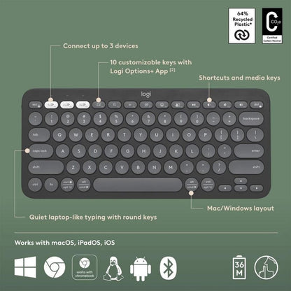 Logitech Pebble Keys 2 K380s Slim Minimalist Bluetooth Wireless Keyboard With Customizable Keys Logitech Pebble Keys 2 K380s Slim Minimalist Bluetooth Wireless Keyboard Keyboard Logitech PLAYBOOKSTORE 097855186010 097855186010