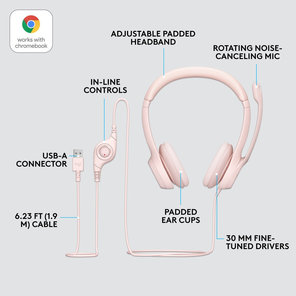 Logitech H390 Rotating Noise Canceling Mic, Digital Stereo Sound, Wired On Ear USB Headset - PLAYBOOKSTORE -  - 