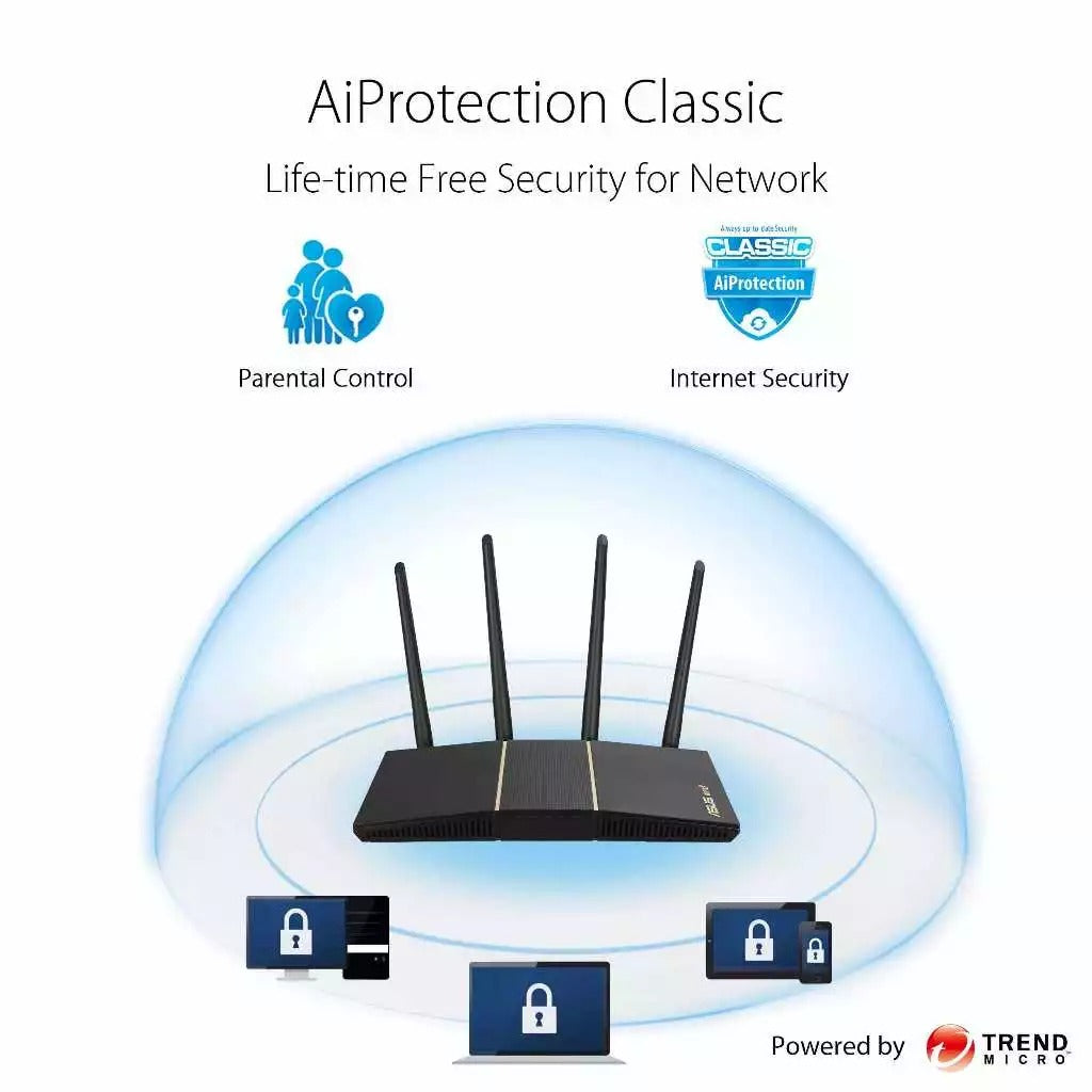 Asus RT-AX57 AX3000 Dual Band Wi-Fi 6 Router supporting MU-MIMO and OFDMA technology Router