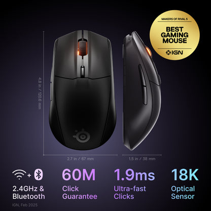 SteelSeries Rival 3 Gen 2 18K DPI Optical Sensor Lightweight Comfortable Wireless Gaming Mouse