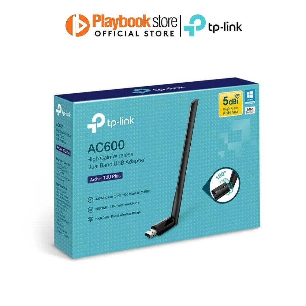 TP-Link Archer T2U Plus AC600 High Gain Wireless Dual Band USB Adapter Wi-Fi Dongle - PLAYBOOKSTORE -  - 