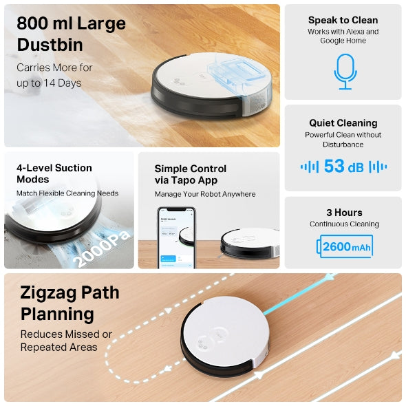 TP-Link Tapo RV10 Lite Hands-Free Cleaning Assistant Auto-Charging Smart Robot Vacuum